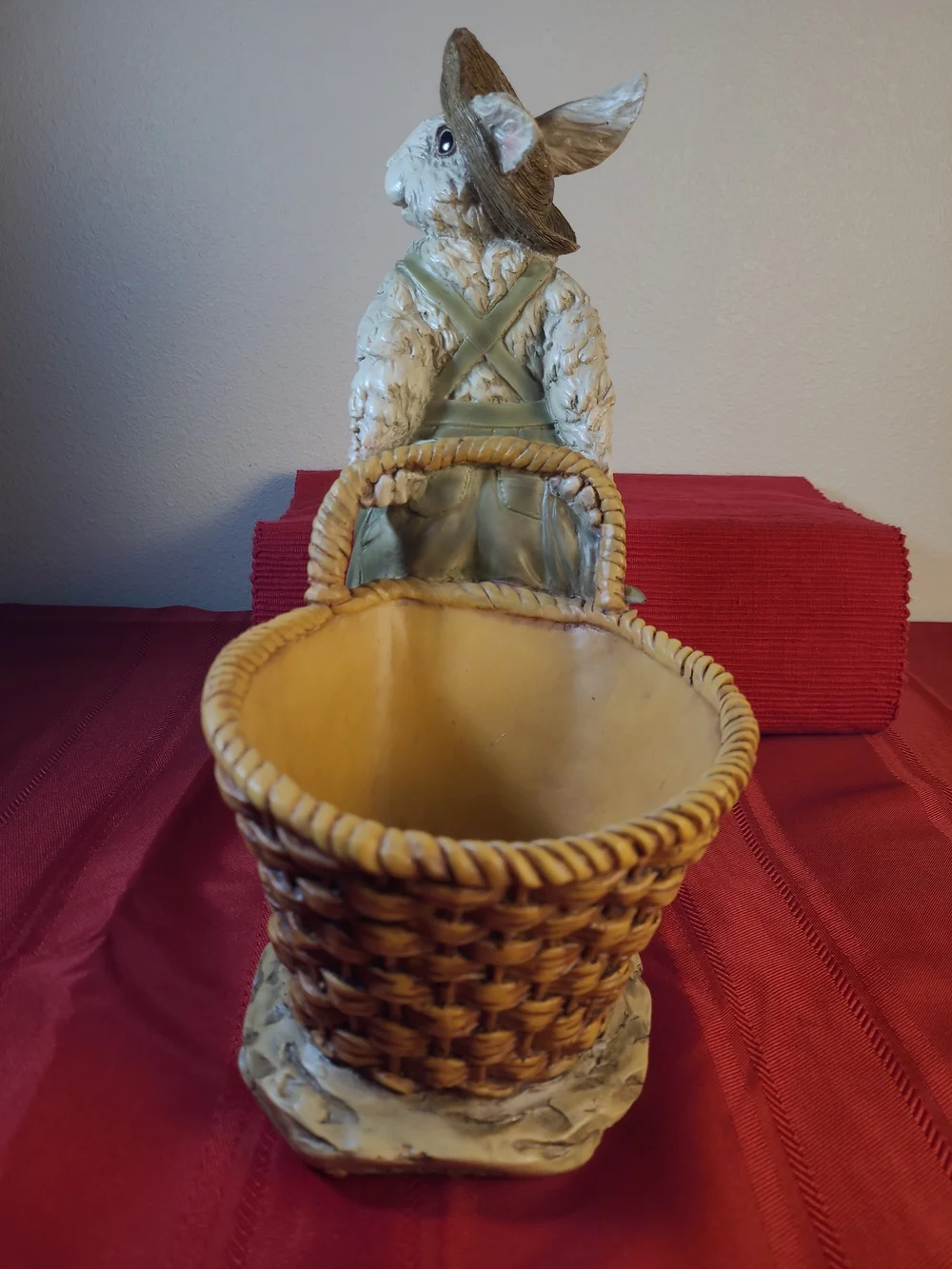 Vintage Chrisdon Farmer Rabbit Figurine Basket Planter 12